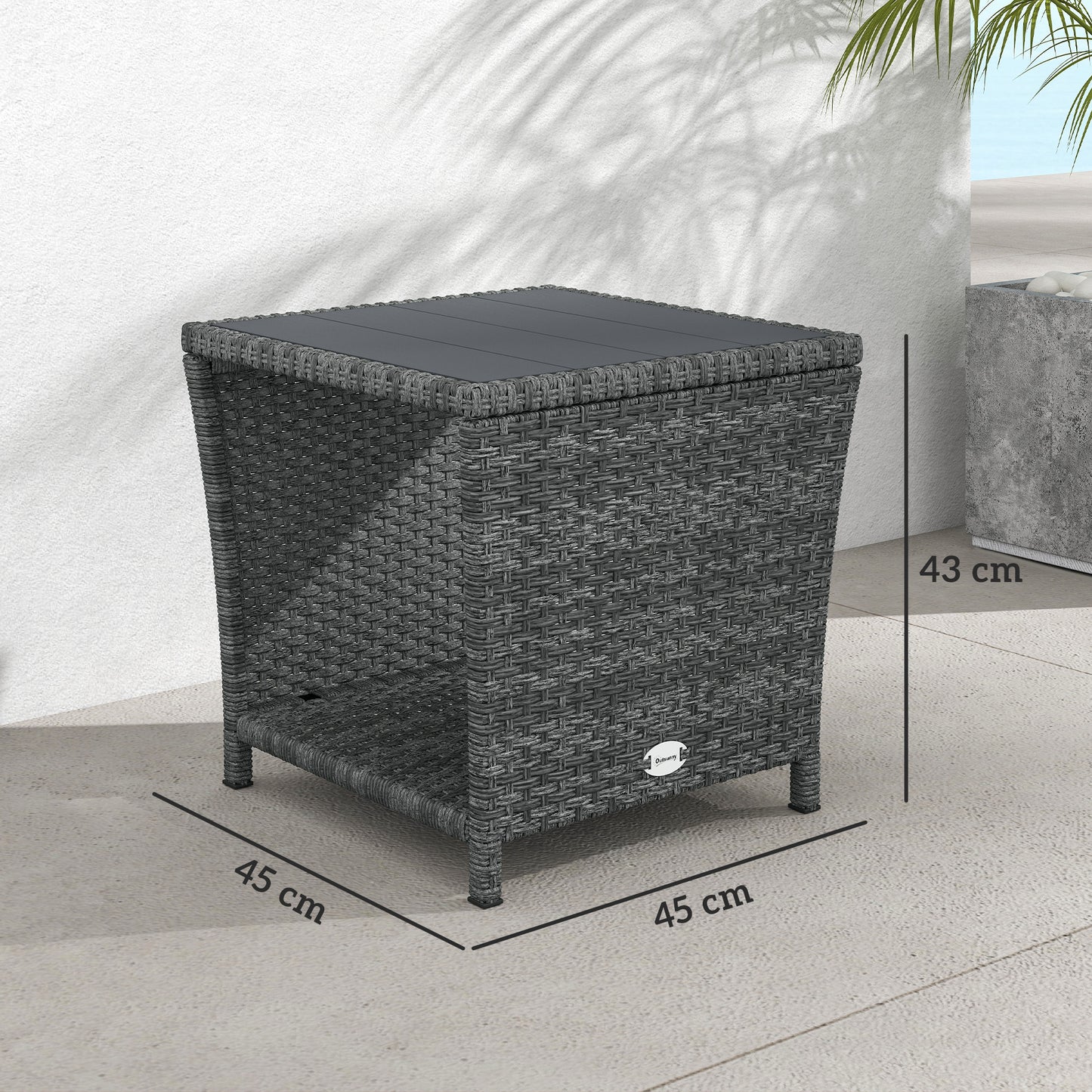 Side Table 2-Tier Outdoor Coffee Table with Storage Shelf PS Wood Slat Top/Grey