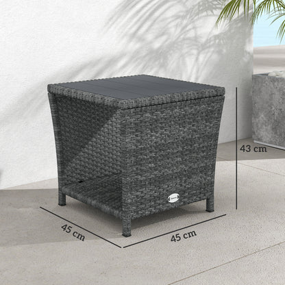 Side Table 2-Tier Outdoor Coffee Table with Storage Shelf PS Wood Slat Top/Grey