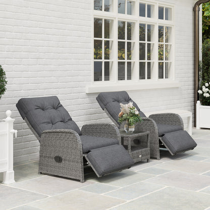 2 Seater Patio Rattan Wicker No Installation Chaise Lounge Sofa Set w/ Cushion for Patio Garden Porch, Grey