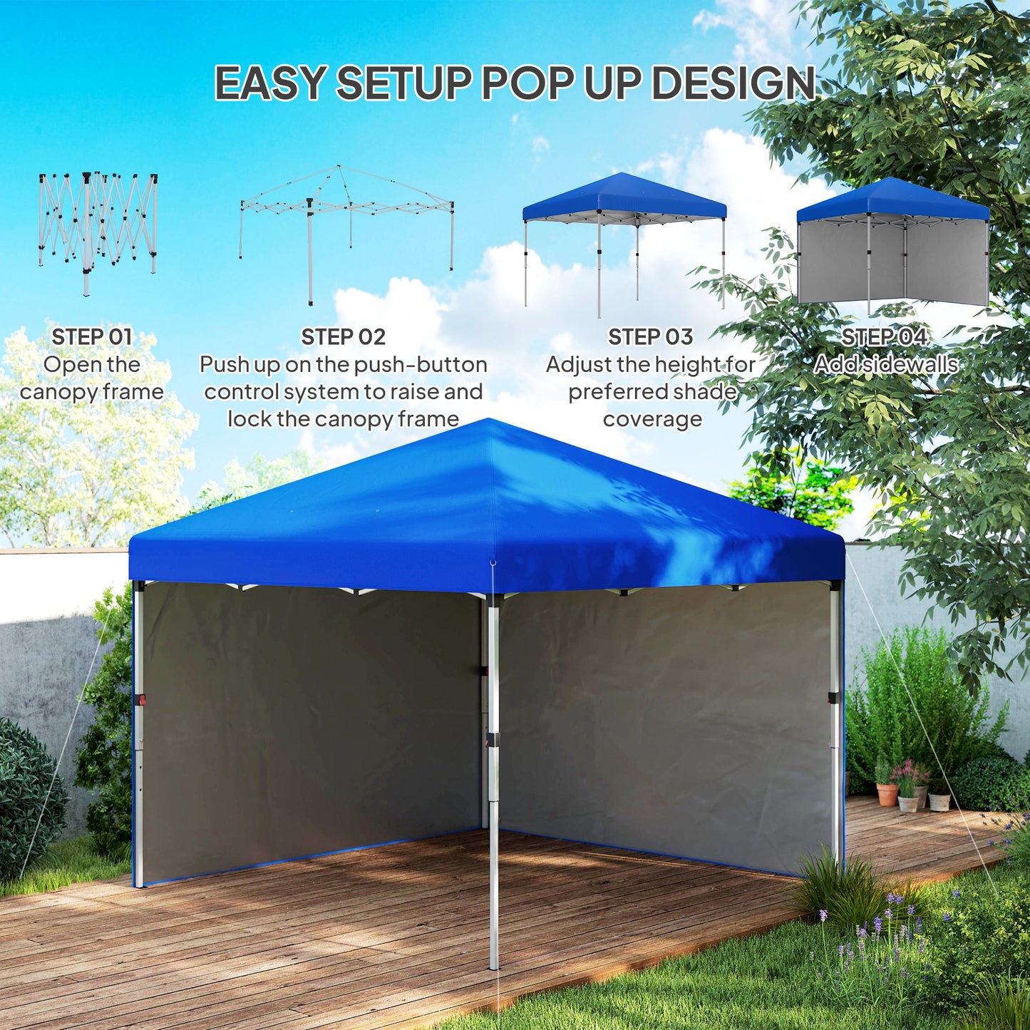 3 x 3 (M) Pop Up Gazebo, UPF 30+ with 2 Sidewalls, Leg Weight Bags and Wheeled Bag