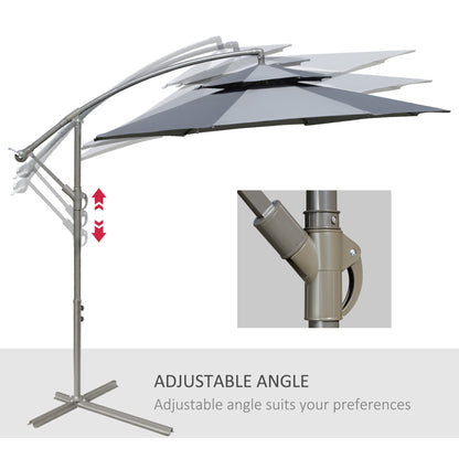 2.7m Garden Banana Parasol Cantilever Umbrella with Crank Handle, Double Tier Canopy and Cross Base for Outdoor
