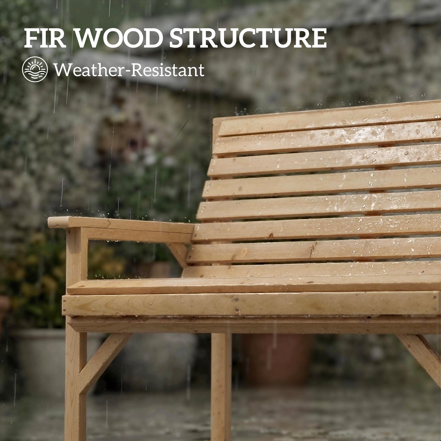 2 Seater Wooden Garden Bench, Slatted Patio Bench with Armrest and Backrest, Outdoor Furniture for Indoor, Balcony