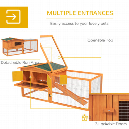 Rabbit Hutch with Run Wooden Guinea Pig Hutch Outdoor Bunny Cage Hide House with Sliding Tray, Hay Rack, Ramp