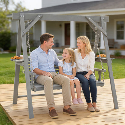Three-Seater Wooden Swing Bench, Dark Grey