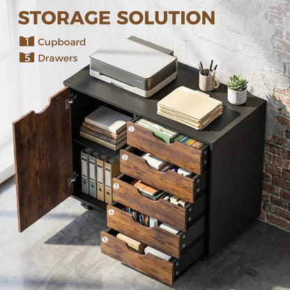 Multi-Storage Mobile Office Storage Cabinet - Rustic Brown