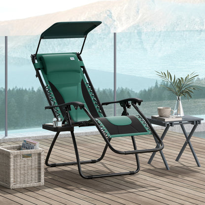 Zero Gravity Lounger Chair, Folding Reclining Patio Chair with Shade Cover, Padded Seat, Cup Holder