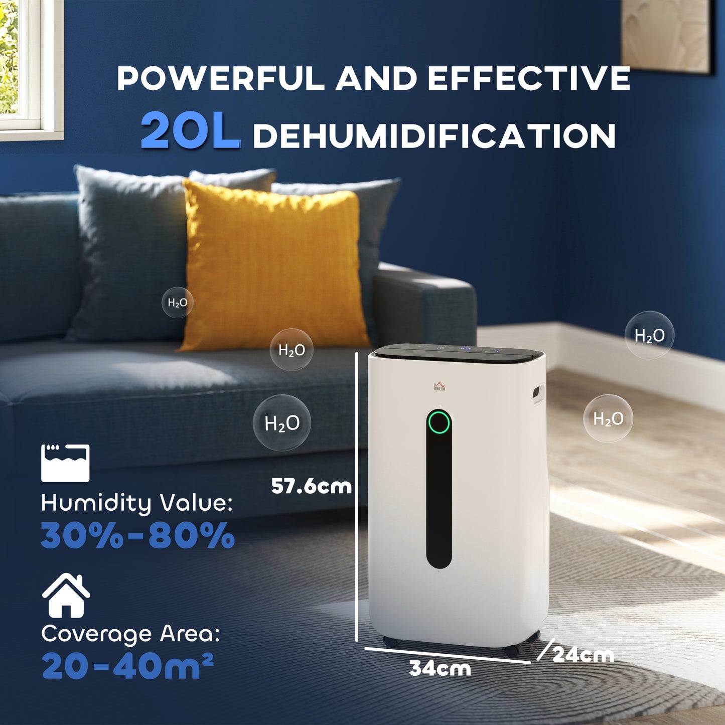 6500mL Portable Dehumidifier with Air Purifier Filter, 24H Timer, 4 Modes, 22L/Day, for Home Laundry Basement