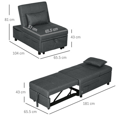 Convertible Chair Bed with Padding Seat, 4-in-1 Multi-Functional Sleeper Sofa Bed, Recliner with Adjustable Backrest