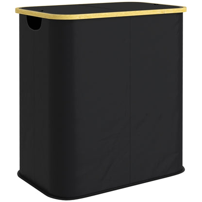 Double Laundry Basket With Lid, 80L Collapsible Laundry Hamper with Groove Handles, Washing Basket for Bathroom, Bedroom