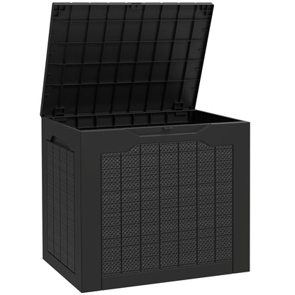 97L Plastic Garden Storage Box, Outdoor Storage Box with Handles, Waterproof Outdoor Storage Container, Black