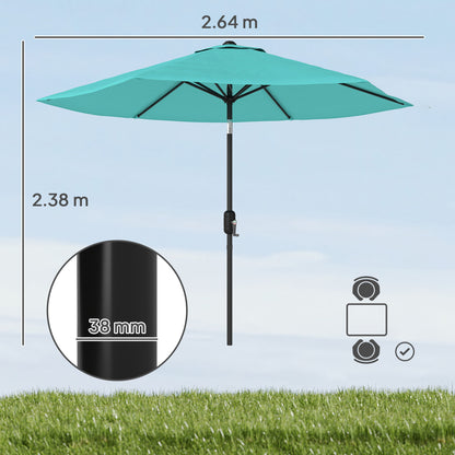 2.6 m Garden Parasol Umbrella with Aluminium Pole, Outdoor Patio Umbrella with Tilt and Crank, Vent, Turquoise