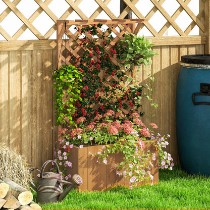 Wooden Planter with Trellis, Freestanding Raised Garden Bed with Drainage Holes