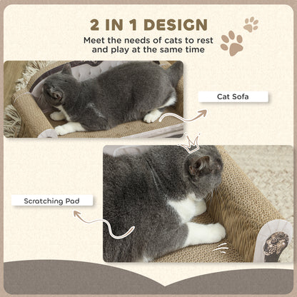 2-in-1 Cat Scratcher with Catnip for Indoor Cats, 29.5 x 56 x 26cm, Brown