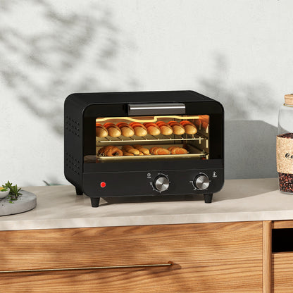 Small Toaster Oven, 12L Multifunction Mini Countertop Oven with Glass Door, Adjustable Temperature and Timer, Black