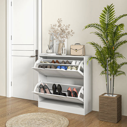 2 Drawers Entryway Shoe Cabinet, Narrow Shoe Storage Cabinet with 2 Flip Drawers