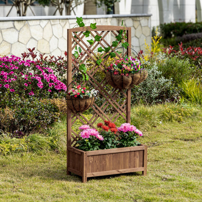 Garden Planter with Trellis, Wooden Raised Bed for Garden with Lattice Trellis for Vegetables, Herbs and Flowers, Brown