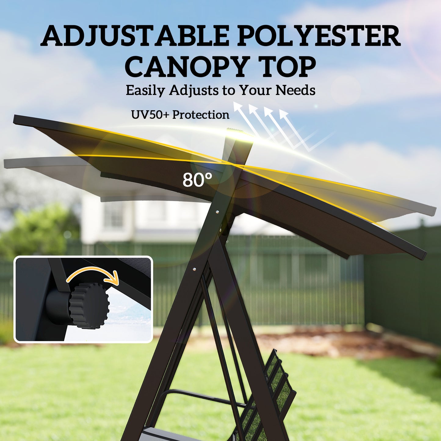3 Seater Swing Chair, Garden Swing Bench with Adjustable Tilting Canopy, Breathable Mesh Seat 360 kg Capacity, Grey
