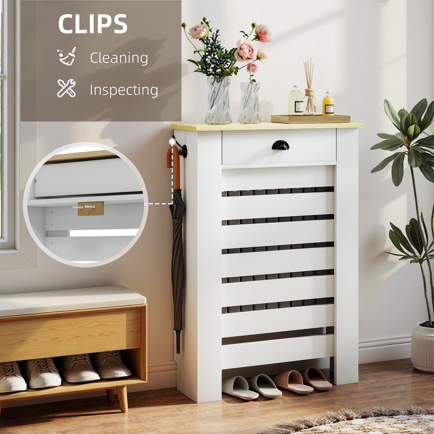 95.5H x 78Wcm Radiator Cover, with Drawer - White