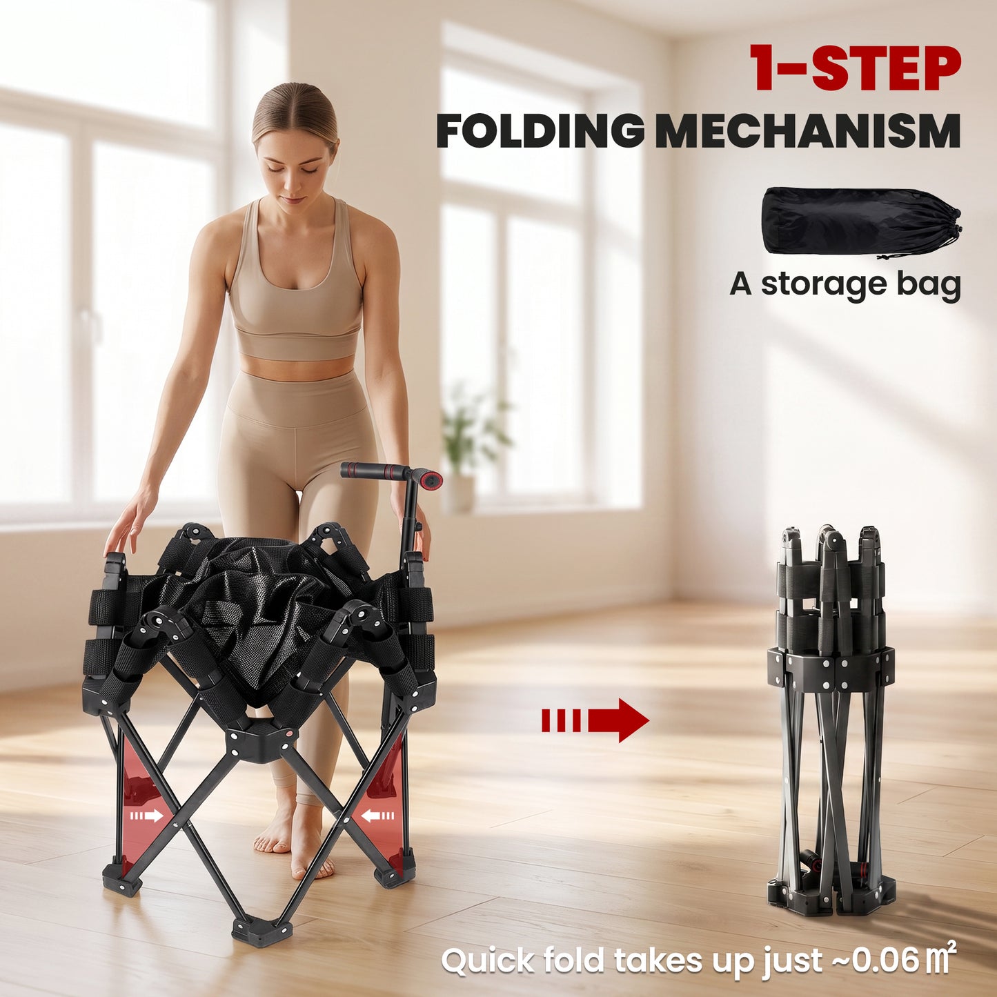42" Foldable Mini Trampoline, One-Step Fold & Open, Rebounder Trampoline with 3-Level Adjustable Handle for Adults