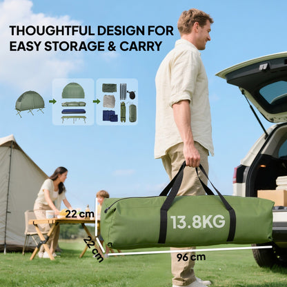 1 person Foldable Camping Tent w/Sleeping Bag Air Mattress Outdoor Hiking Picnic Bed cot w/Foot Pump