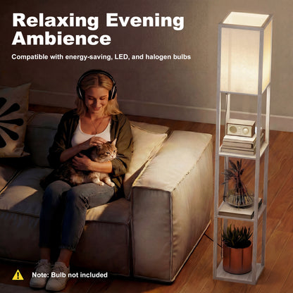 3-Tier Floor Lamp with Shelves and Storage, Modern Corner Standing Lamp with Lampshade, Foot Switch for Living Room, Bedroom