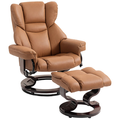 Faux Leather Reclining Chair and Footstool - Brown