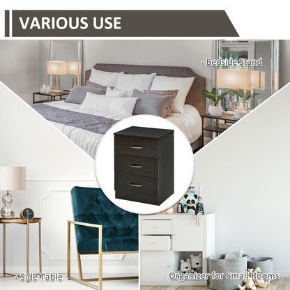 Three-Drawer Simple Bedside Table - Black