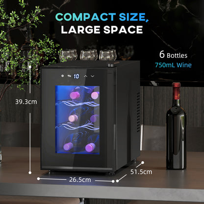 Six Bottle 8-18℃ Countertop Wine Fridge - Black