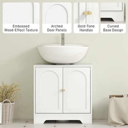 Under Sink Bathroom Cabinet with 2 Arch Doors - White