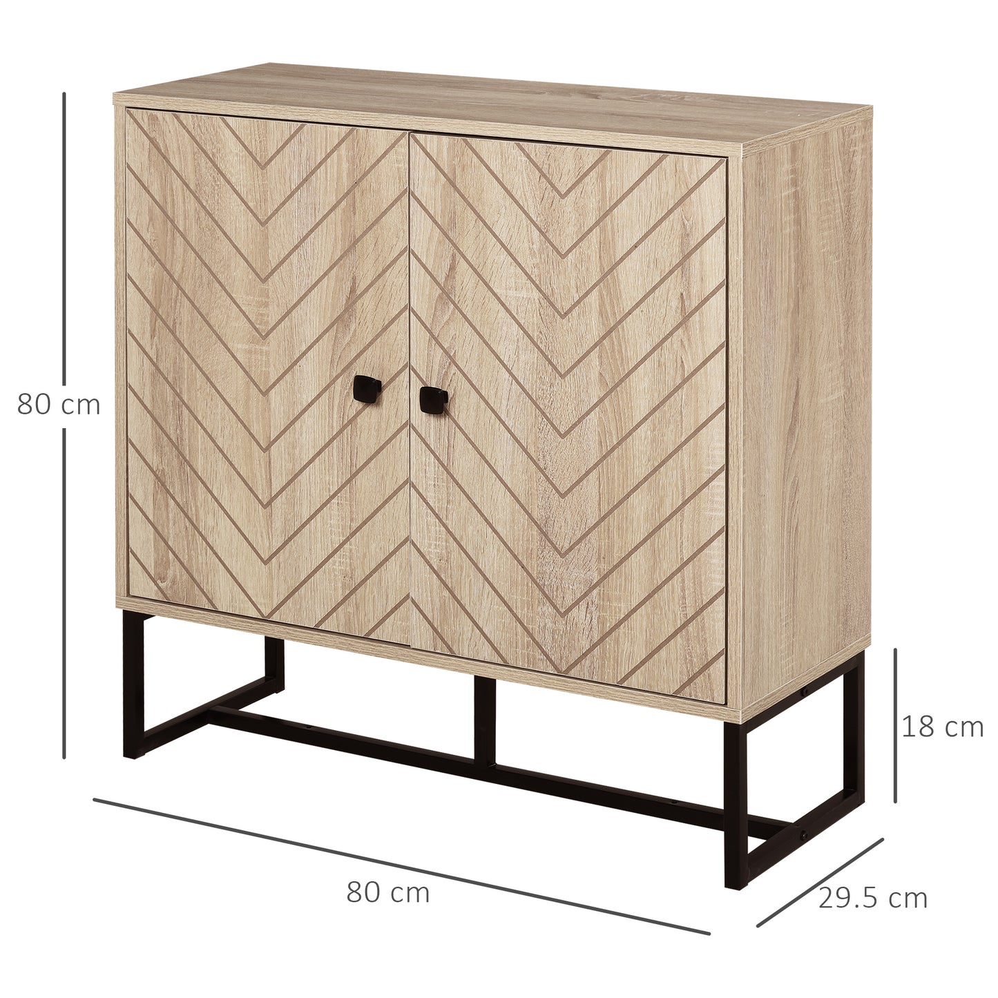MDF 2-Tier Storage Cabinet Steel Frame Handles Tabletop Unique Home Style Organiser, 80H x 80L x 29.5Wcm-Oak