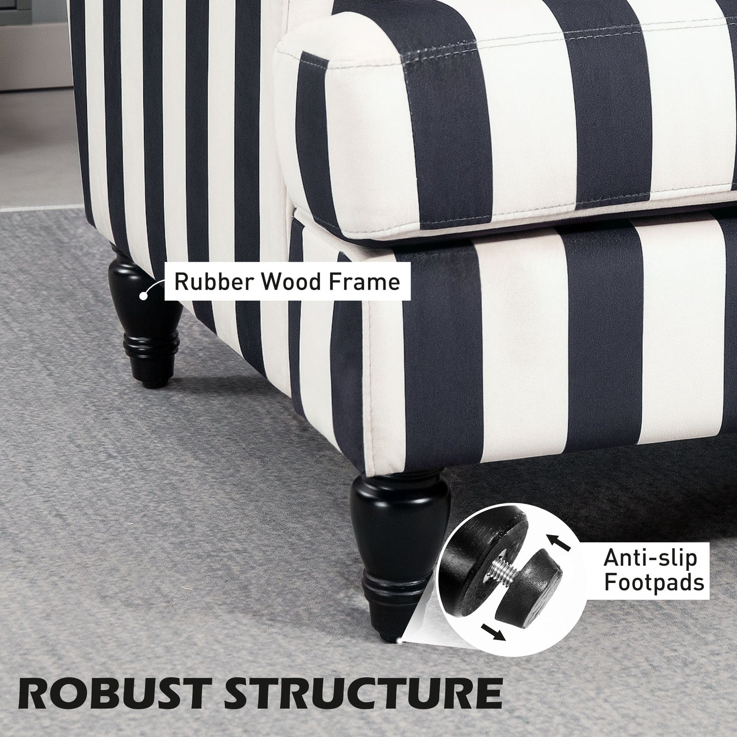 Modern Cuddle Chair, Velvet Single Sofa Armchair with Stripe, Turned Legs and Wide Seat