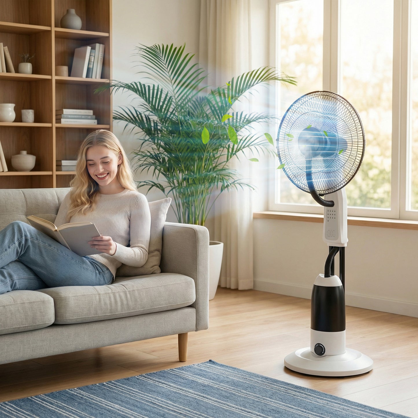 Pedestal Fan with Water Mist Spray 3 Speeds 2.8L Water Tank, White