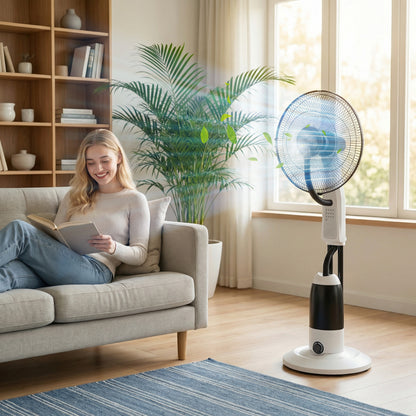 Pedestal Fan with Water Mist Spray 3 Speeds 2.8L Water Tank, White