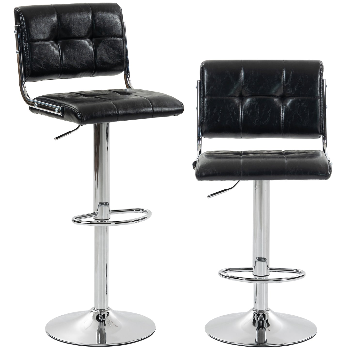 Bar Stools Modern PU Leather Adjustable Breakfast Bar Stools Backrest Set of 2 Black