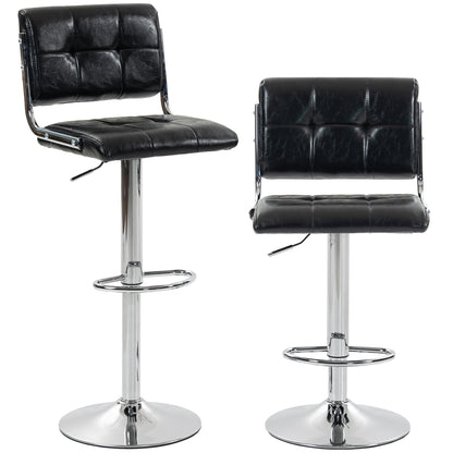 Bar Stools Modern PU Leather Adjustable Breakfast Bar Stools Backrest Set of 2 Black