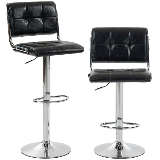 Bar Stools Modern PU Leather Adjustable Breakfast Bar Stools Backrest Set of 2 Black