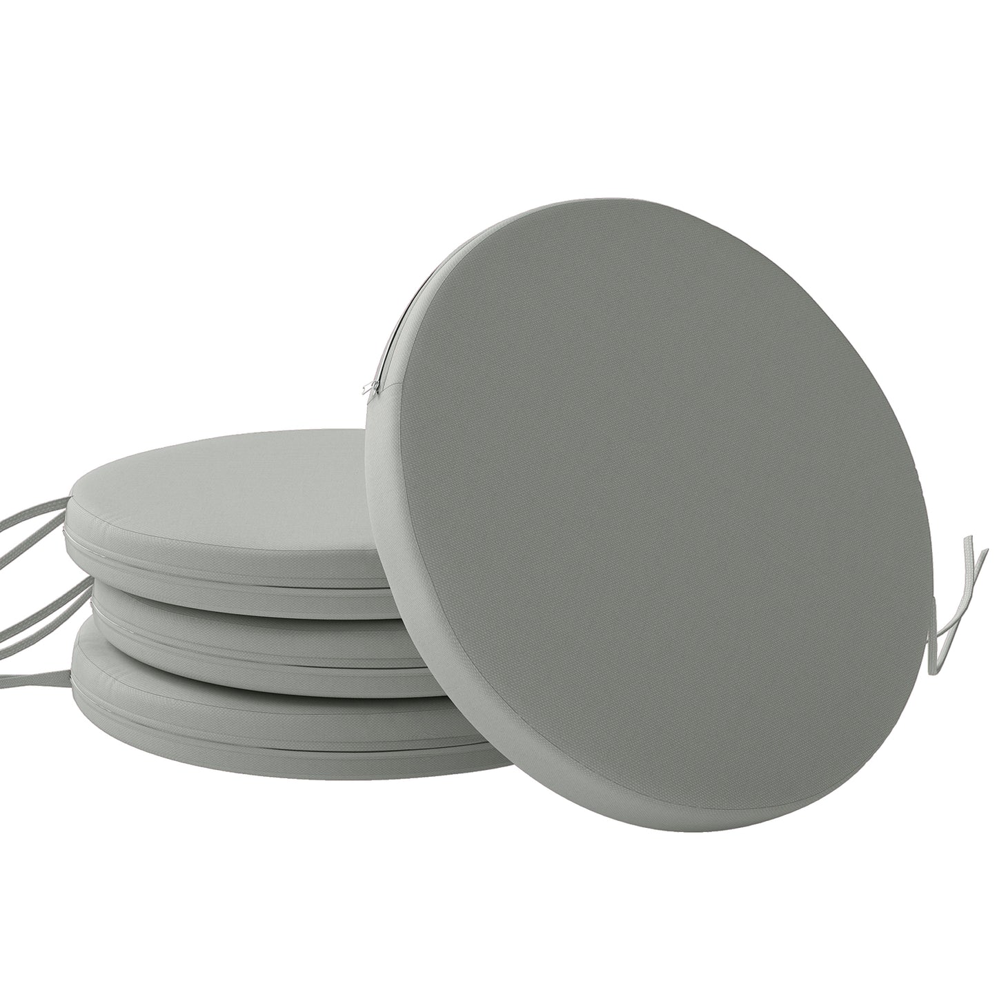 Outdoor Bistro Chair Cushions Set of 4 with Removable Cover, 41 x 41 x 5 cm Round Seat Cushions with Ties, Light Grey