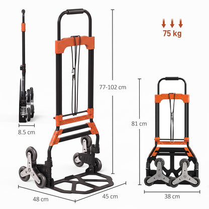 Heavy Duty Foldable Trolley on Wheels, Steel Folding Hand Truck, 75kg, Black and Orange