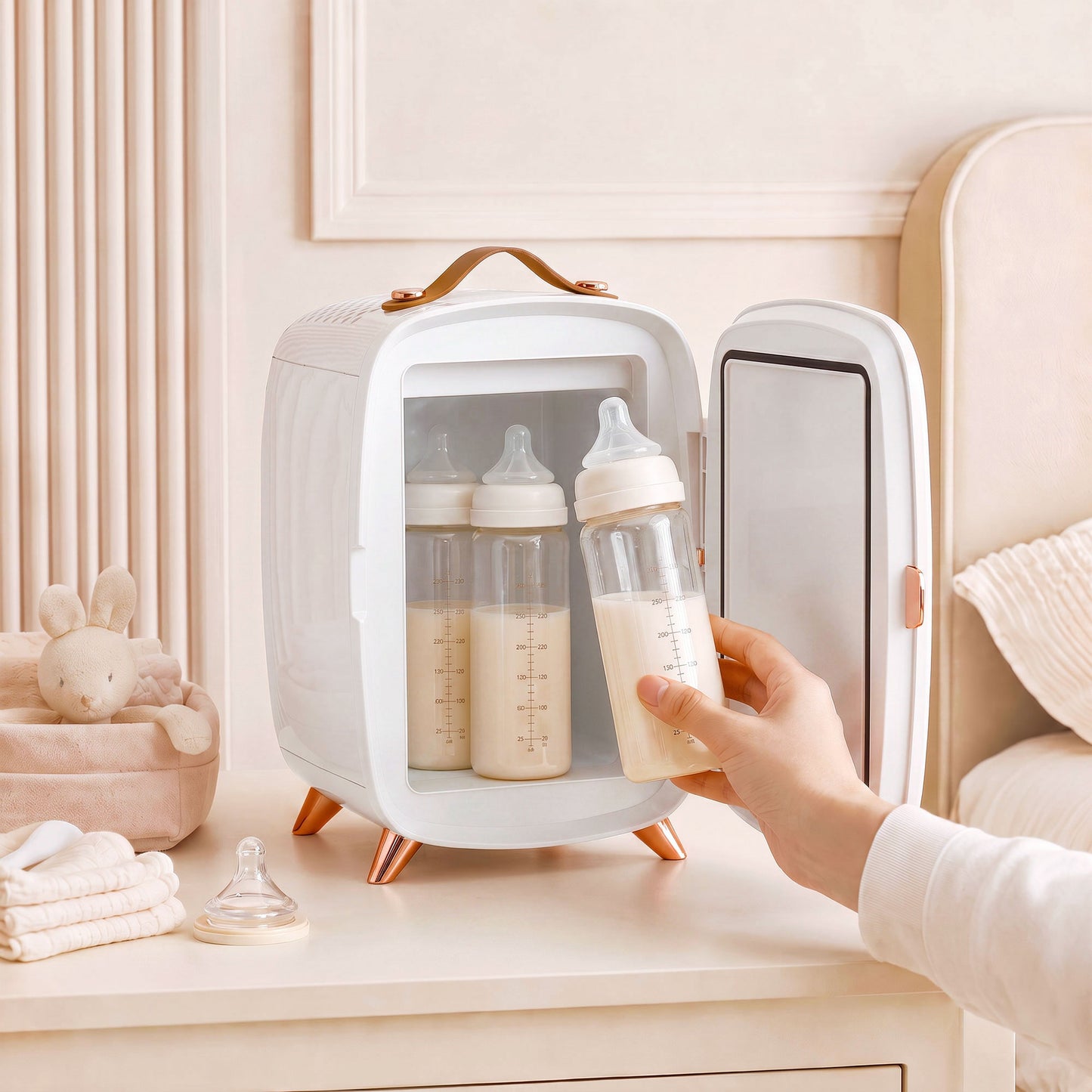Skincare Refrigerator, 6L Mini Cosmetic Fridge with LED Mirror, Cooling Function for Bedroom, Skincare, Office, White