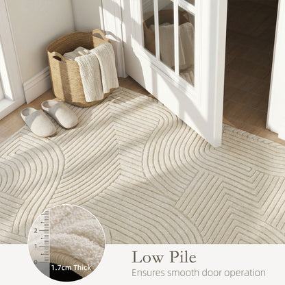 Modern Geometric Rug, Thick Plush, Non-Slip, 200 x 140 cm, Cream, Living Room, Bedroom, Office