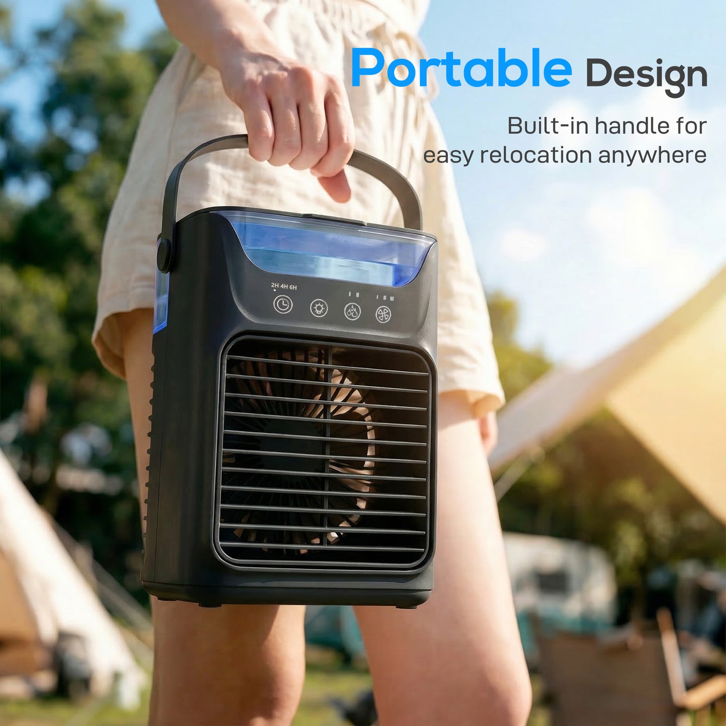Air Cooler with Adjustable Head, Portable Air Conditioner with 3 Wind Speed, 2 Cool Mist, RGB Light, Black
