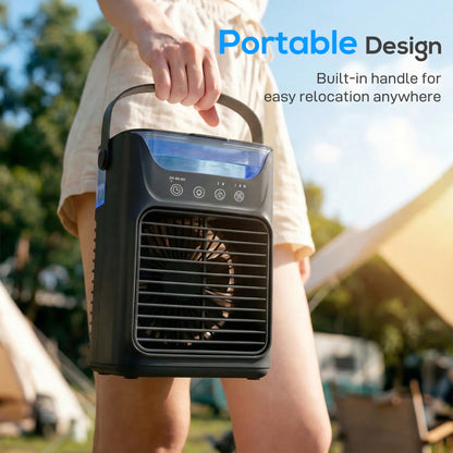 Air Cooler with Adjustable Head, Portable Air Conditioner with 3 Wind Speed, 2 Cool Mist, RGB Light, Black