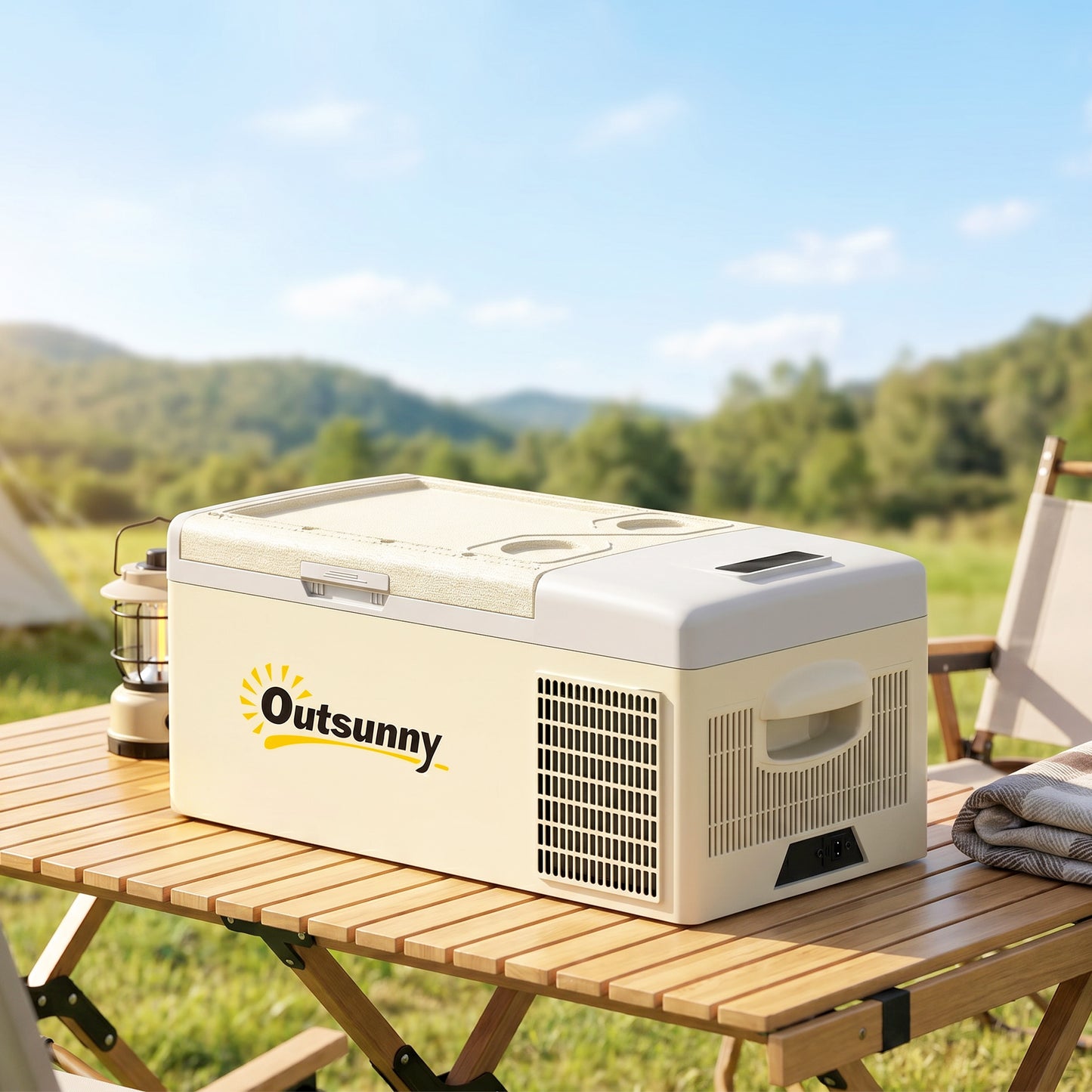 16L Portable Car Fridge, -20℃ to 10℃ Adjustable Temperature - Khaki/Grey