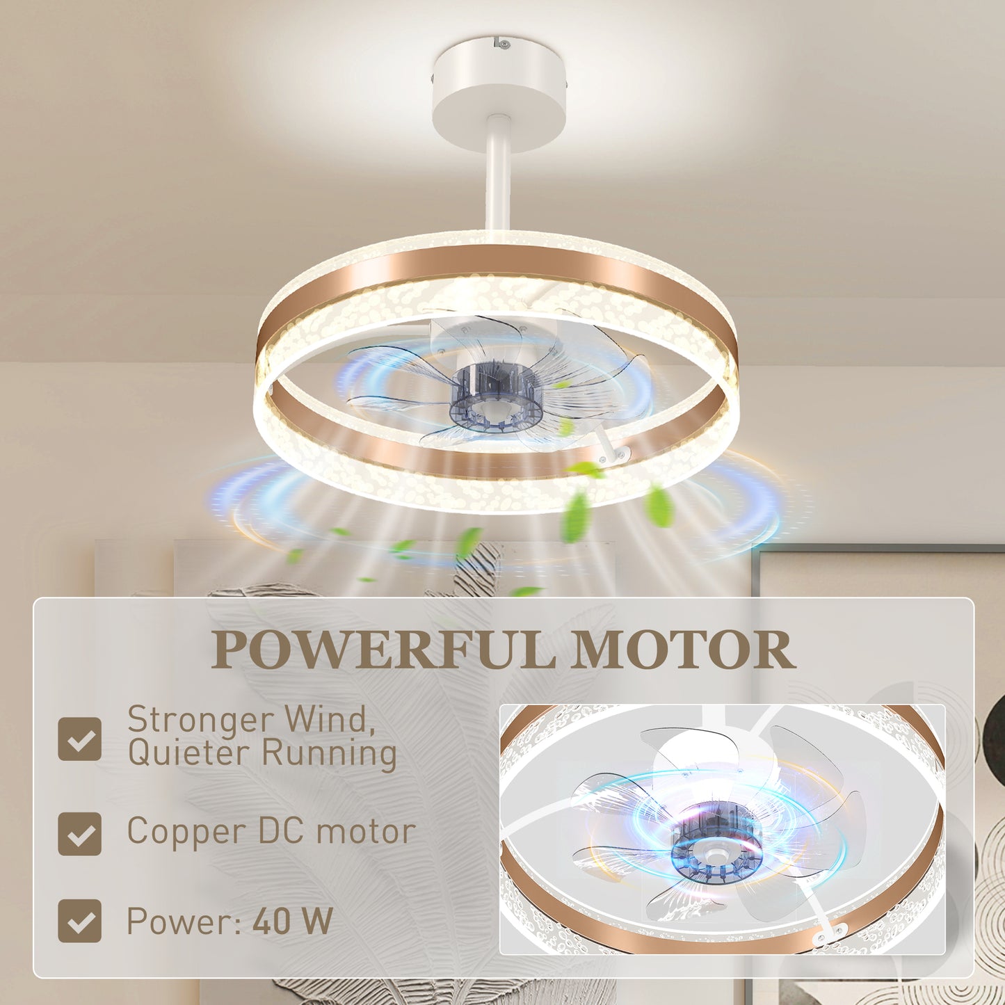 Ceiling Fan with LED Light and Remote - Gold Tone