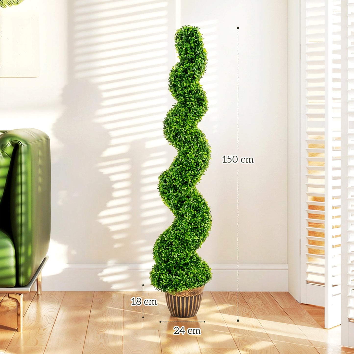 Set of 2 Artificial Plants, Topiary Spiral Boxwood Trees with Pot, for Home Indoor Outdoor Decor, 150cm