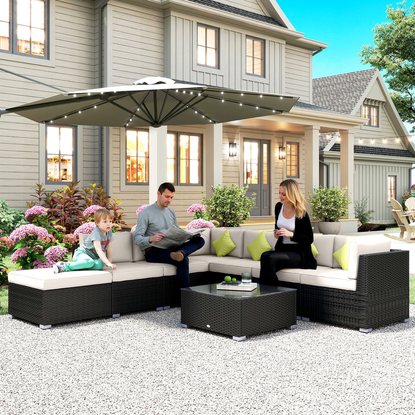 8 Piece Rattan Corner Sofa Set with Wide & Deep Seat, Assembled Aluminium PE Rattan Garden Furniture Set