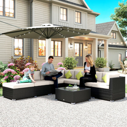 8 Piece Rattan Corner Sofa Set with Wide & Deep Seat, Assembled Aluminium PE Rattan Garden Furniture Set