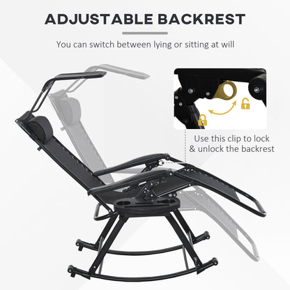 Garden Rocking Chair Folding Recliner Outdoor Adjustable Sun Lounger Rocker Zero-Gravity Seat with Headrest Side Holder Patio
