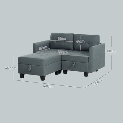 'L' Shape Modular Storage Sofa - Dark Grey