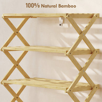 Four-Tier Folding Bamboo Shoe Rack - Natural Finish